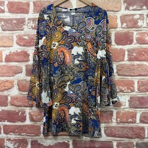MSK Dress Women's Small Multicolor Boho Floral Abstract Stretchy Sheer Sleeves